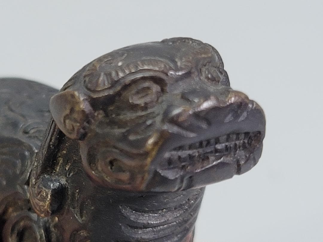 中国 古い 銅羽獅子 神獣