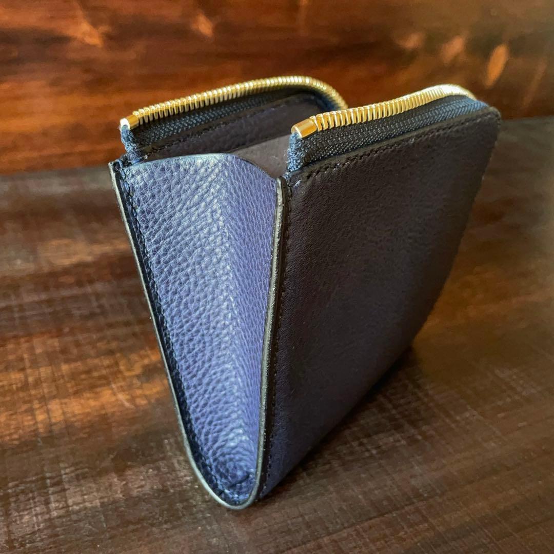 《Ｌ字ファスナー型》レザーウォレット（Navy）革財布