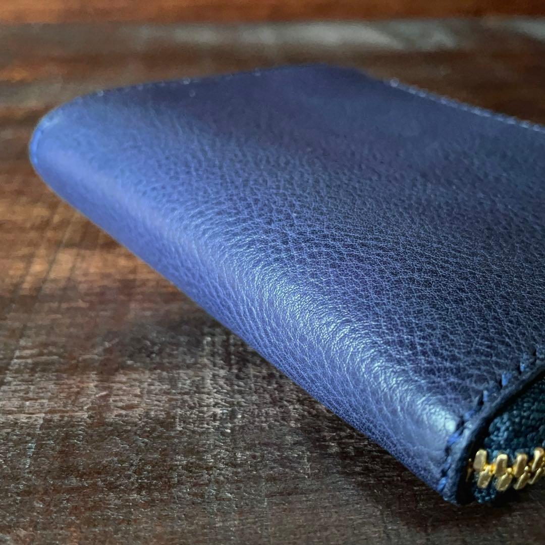 《Ｌ字ファスナー型》レザーウォレット（Navy）革財布