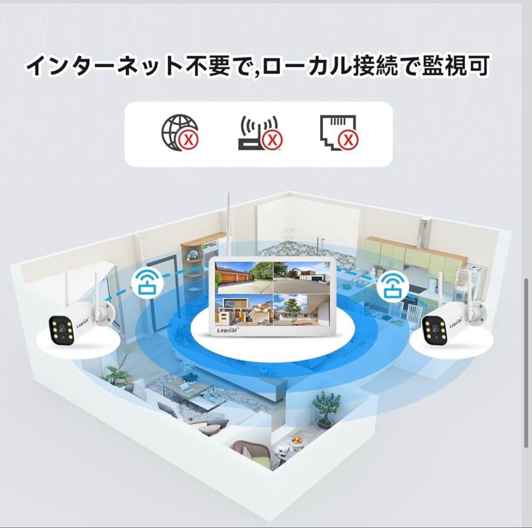 【800万画素対応・信号強化】防犯カメラ 屋外 2台 モニター付き