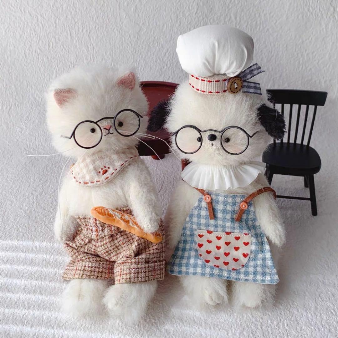 仲良しワンとにゃん 猫 犬 アーティストベア 海外作家様 ハンドメイド 置物