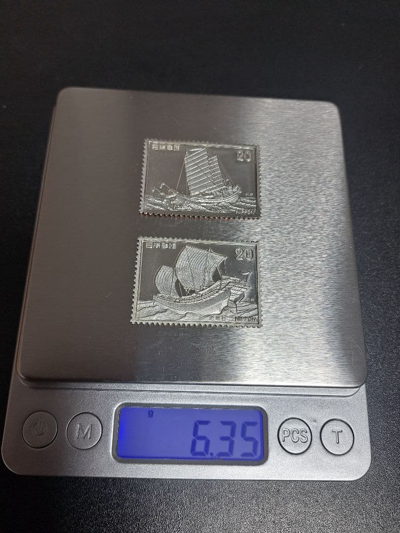 純銀　船　切手プレート 2枚