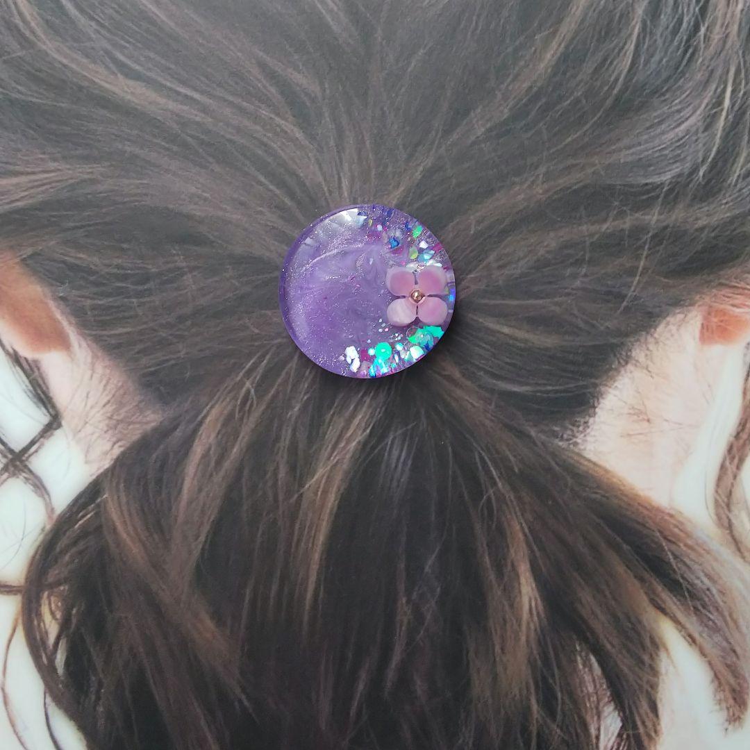 1粒アジサイ パープルランドレジンヘアゴム