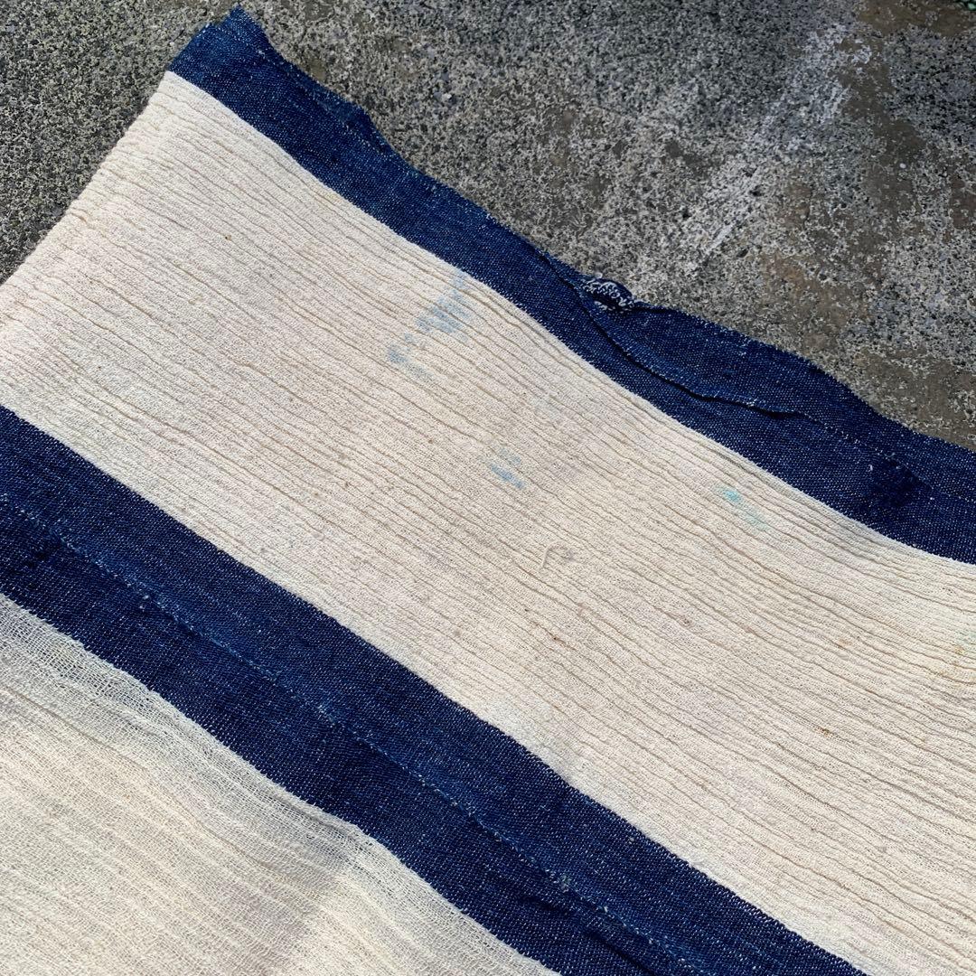 希少　antique トルコ　手織り　ショール　タオル　インディゴライン