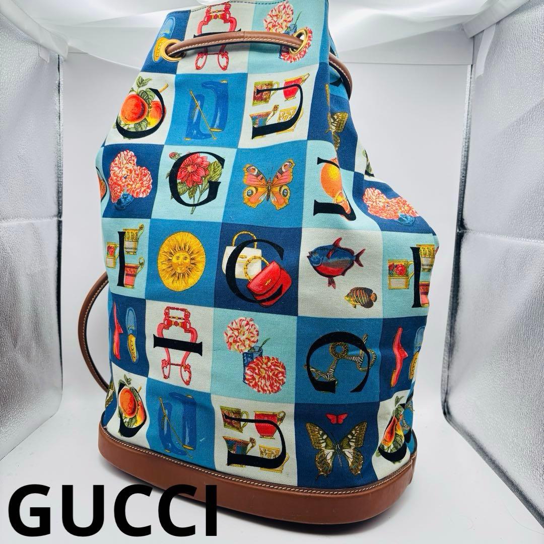✨超激レア✨GUCCI ショルダーバッグ マルチカラー 総柄 キャンバス 本革