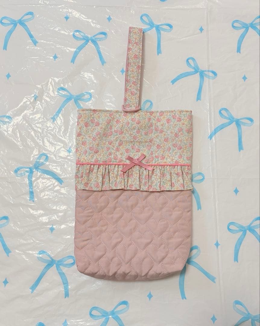 リバティ　アシュテッド×ハートキルトレッスンバッグ上履き入れ体操服袋ハンドメイド