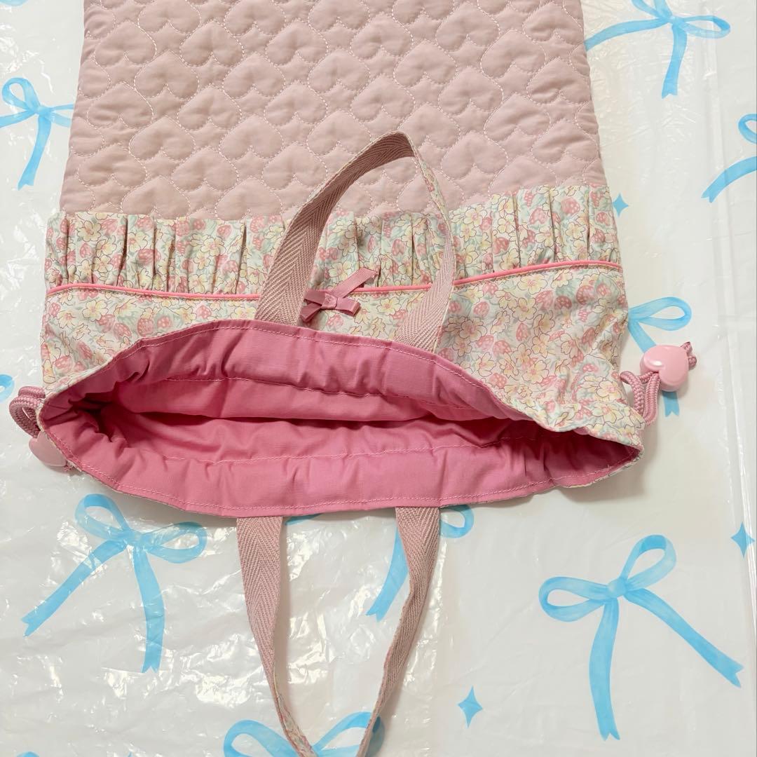 リバティ　アシュテッド×ハートキルトレッスンバッグ上履き入れ体操服袋ハンドメイド