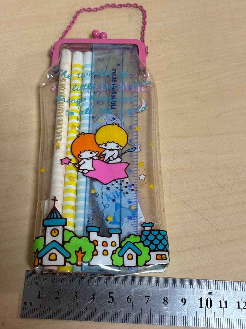 昭和レトロ　キキララ　ペンケースがまぐち鉛筆消しゴム定規セット約50年前のお品
