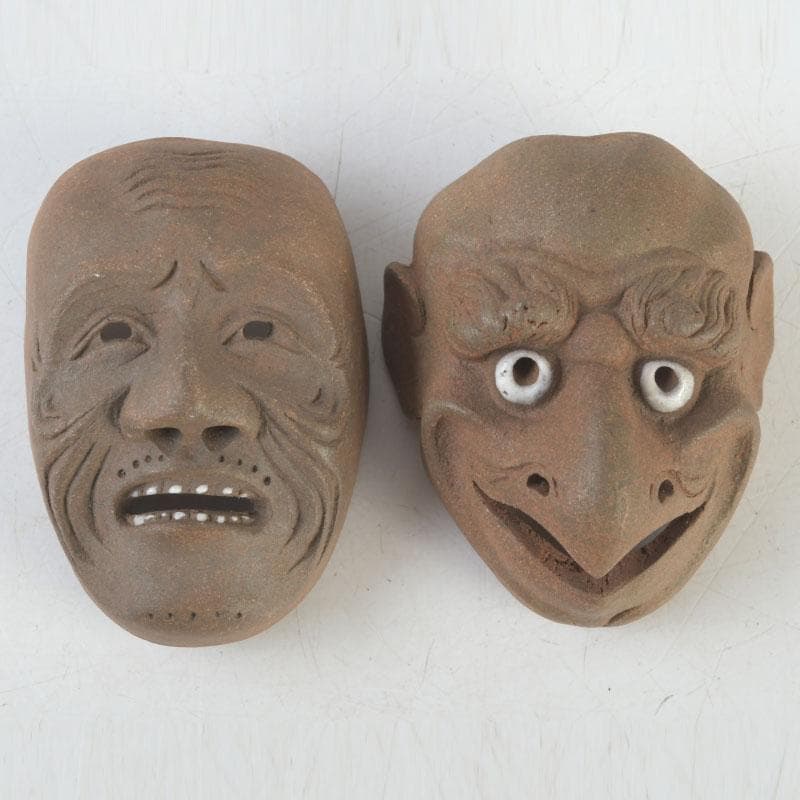 時代提げ物　石峯作　朱泥　面根付　5点まとめて　V　A25
