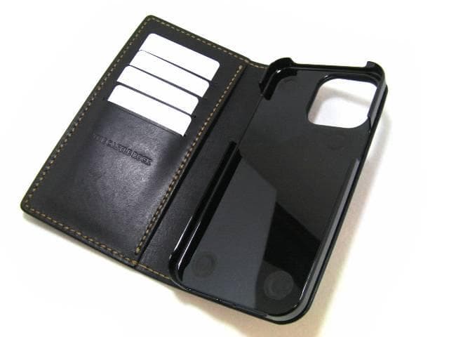 栃木レザー 手帳型スマホケース 本革 iPhone15 16 17 スタッズ 黒
