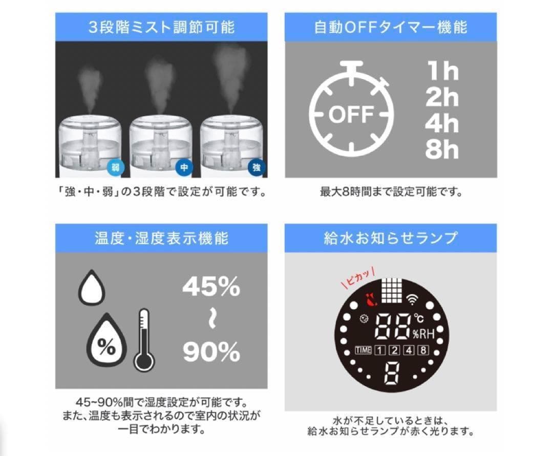 【新品・未使用】超音波加湿器☆コンパクト☆トップ吸水☆アロマ☆シンプル