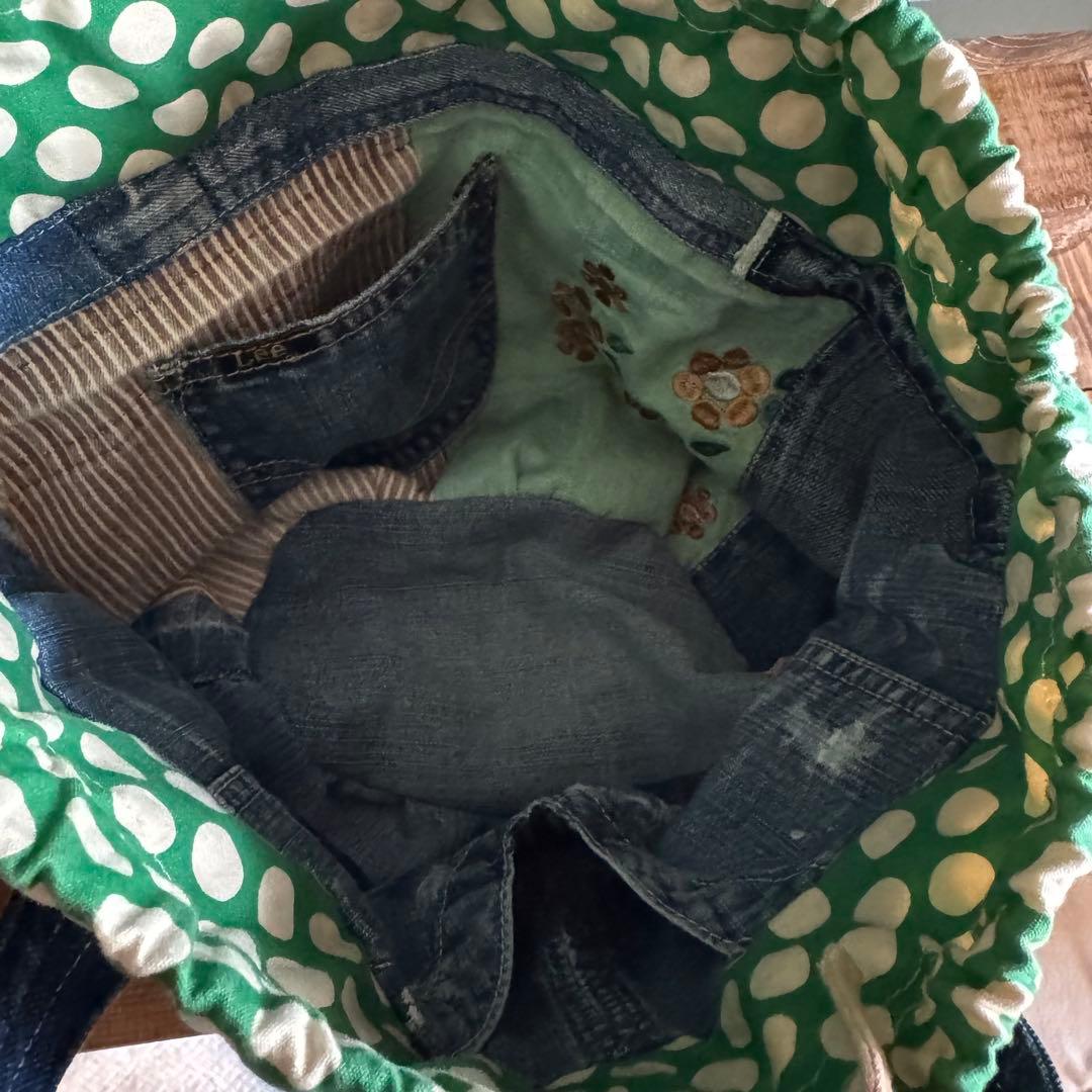 ハンドメイド デニムリメイク バッグ レトロ わんこ 楕円底 25