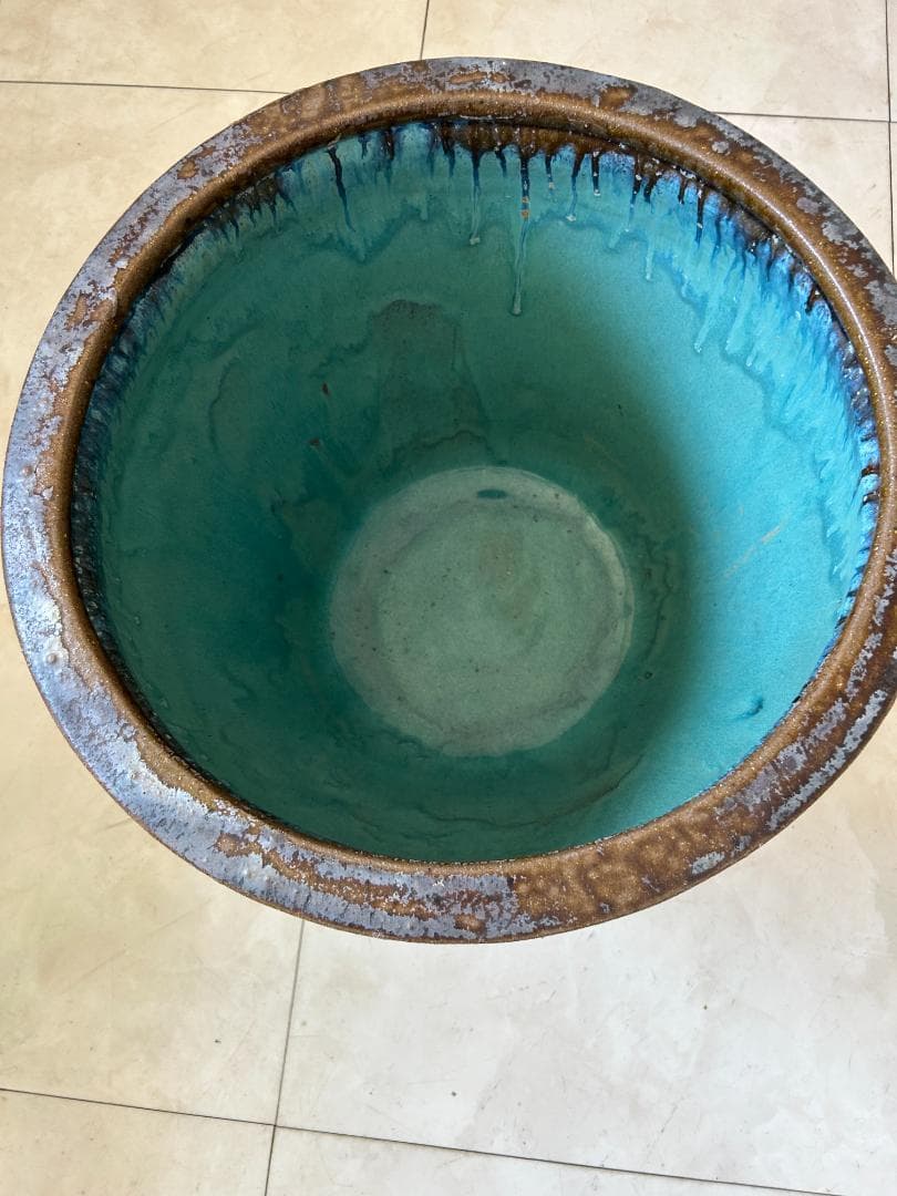 水鉢　【灰釉】睡蓮鉢　メダカ鉢　飼育　陶器