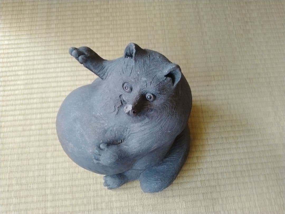 幕末明治頃　福々しさタップリな京焼タヌキ　縁起物　骨董　茶道具　置物　人形