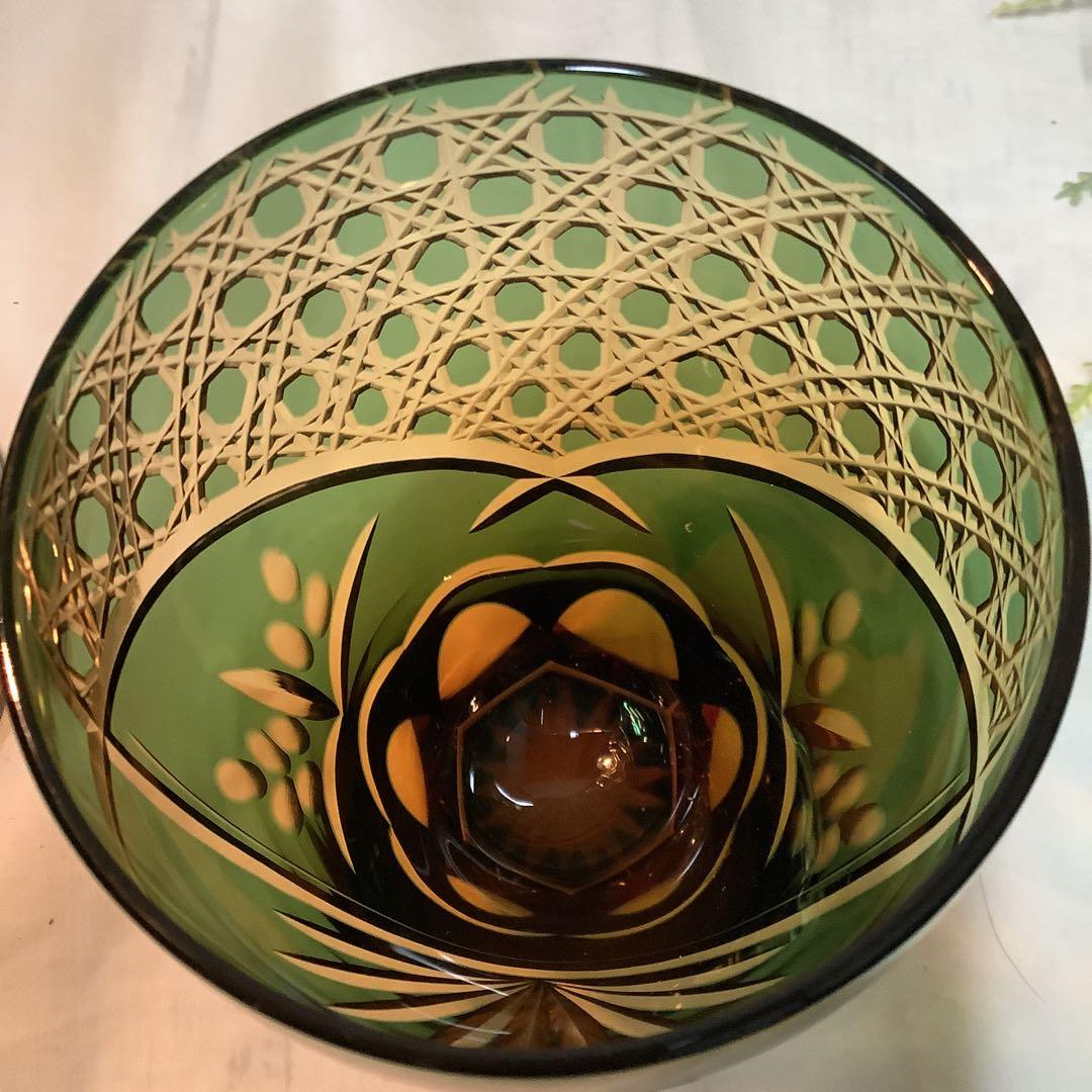 【未使用・美品】　『小樽切子』　緑琥珀タンブラー
