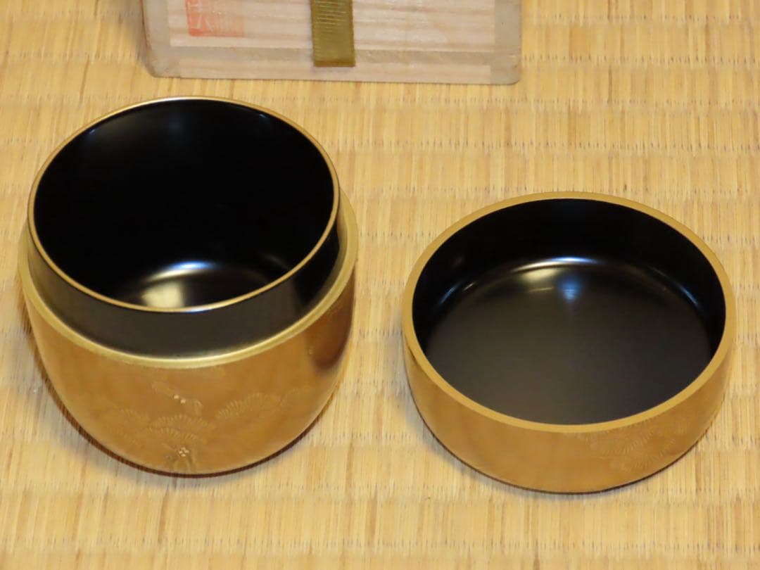塩釜蒔絵棗　宗尹作　木箱付き