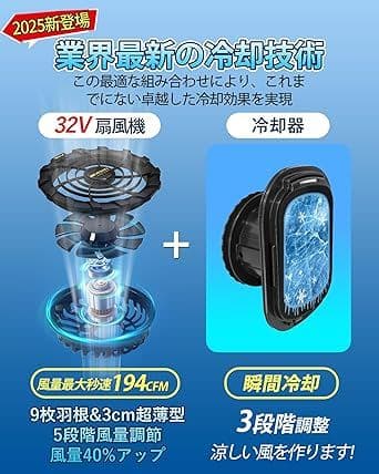 ファン付きベスト ペルチェ冷却服 2つ冷却器と扇風機付き 32V超高出力