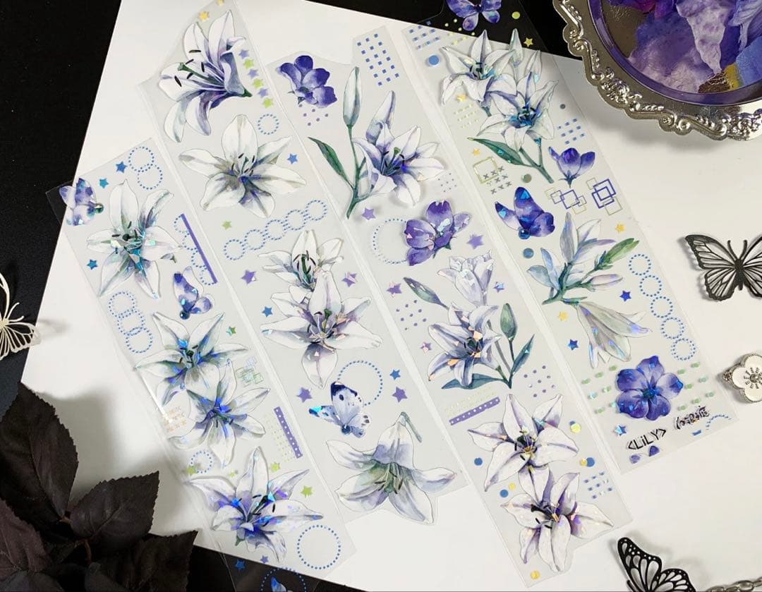 贝壳光 6cm×10m LILY 海外マステ　海外マスキングテープ　花