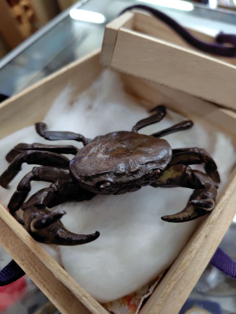 安の介 古銅 自在 蟹 銅製 カニ 箱付き 明治期頃 銅細工