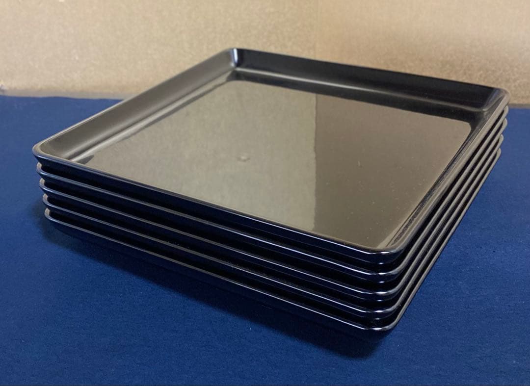 《レ》懐石 黒塗 会席膳5客 四方膳 木製漆器 木箱　260324A5