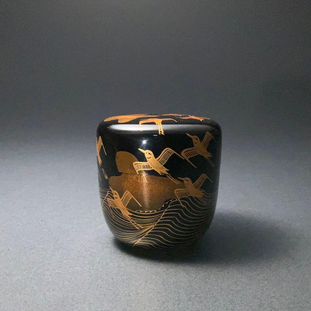 【茶道具】棗　波千鳥　壬依　共箱　金蒔絵　6R1280ダN3