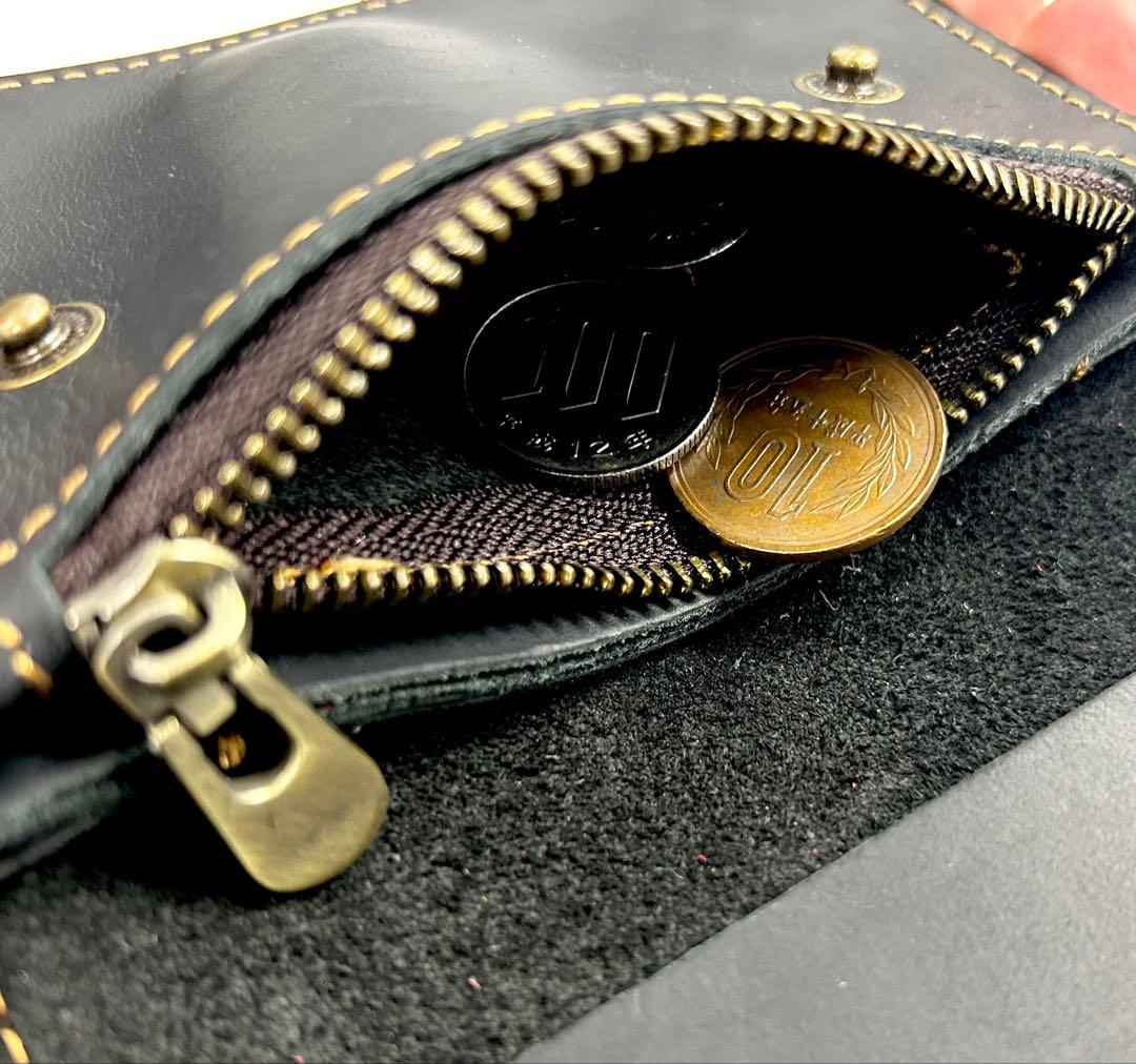 牛革 ハーフサイズ ミニ財布 ショートトラッカーウォレット BK