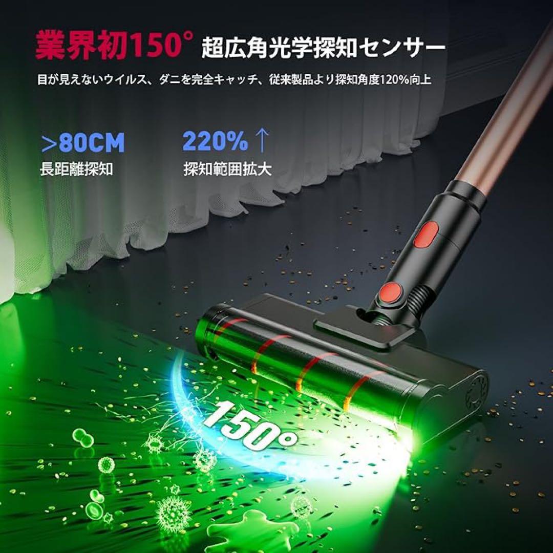 コードレス掃除機 軽量 伸縮型パイプ 収納スタンド付 大容量バッテリー 低騒音
