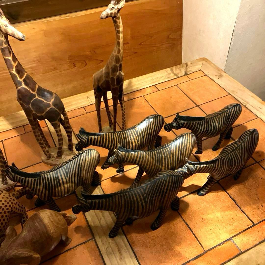 ✨レアビンテージ品✨　ハンドメイド 木製動物オブジェセット アフリカンスタイル