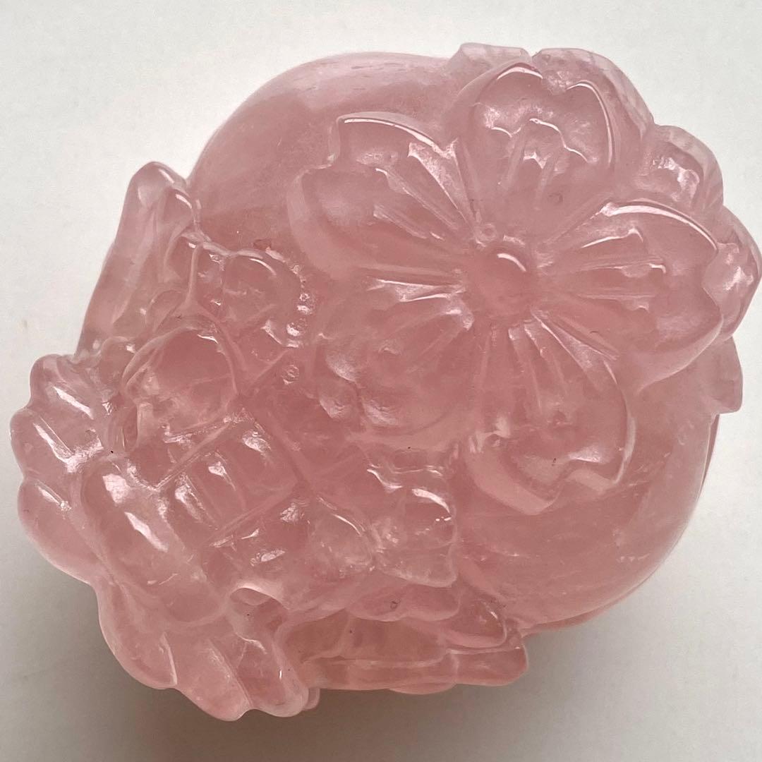 【 天然石 高品質 マダガスカル産 ローズクォーツ 桜 龍亀 さん　ロングイ 】