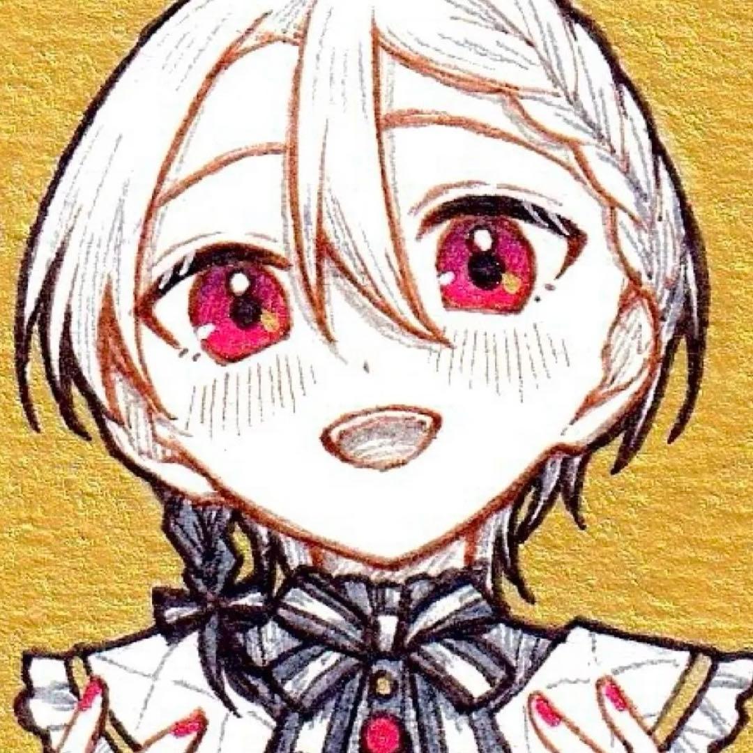 手描きイラスト オリジナル 創作 原画 ドローイング クリスマス 天使 金 赤
