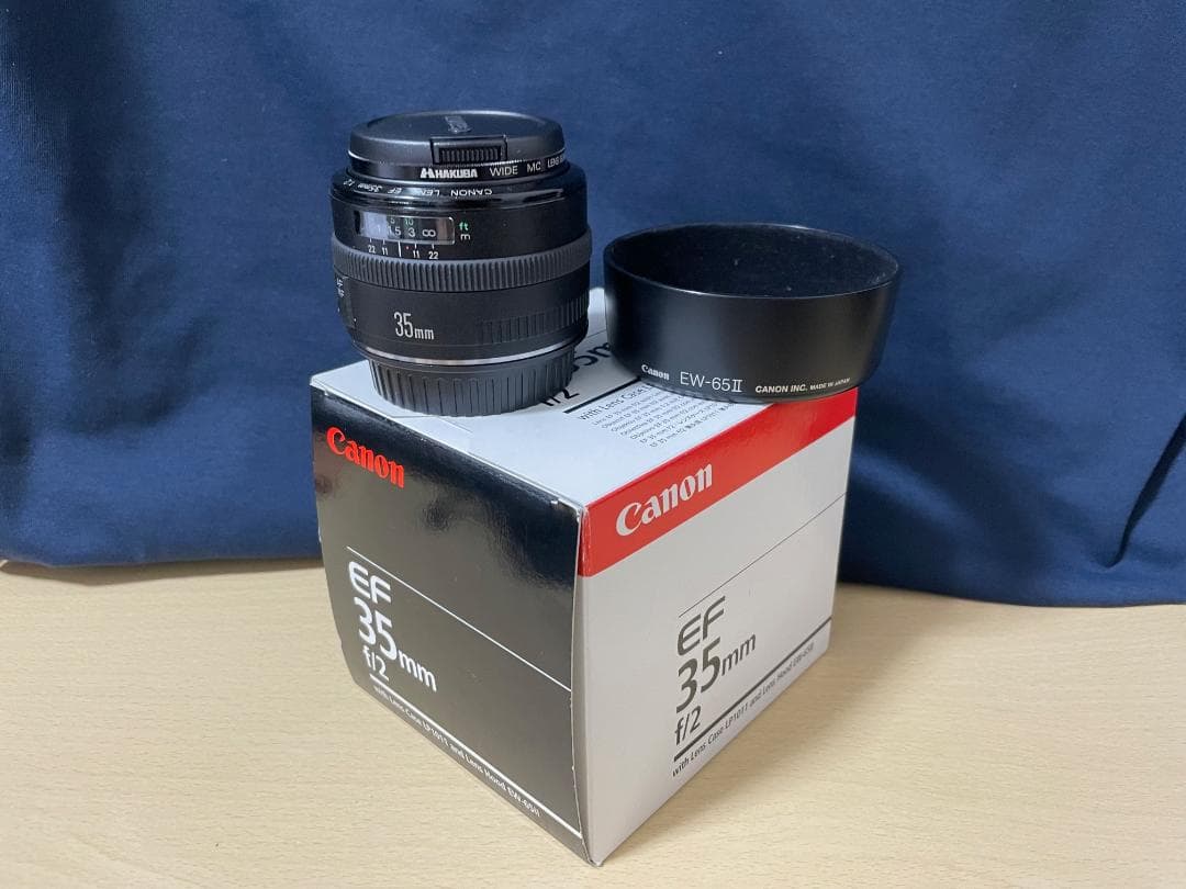 ◆【EF 35mm F2】キヤノン単焦点 元箱、ケース【おまけ：レンズガード付】