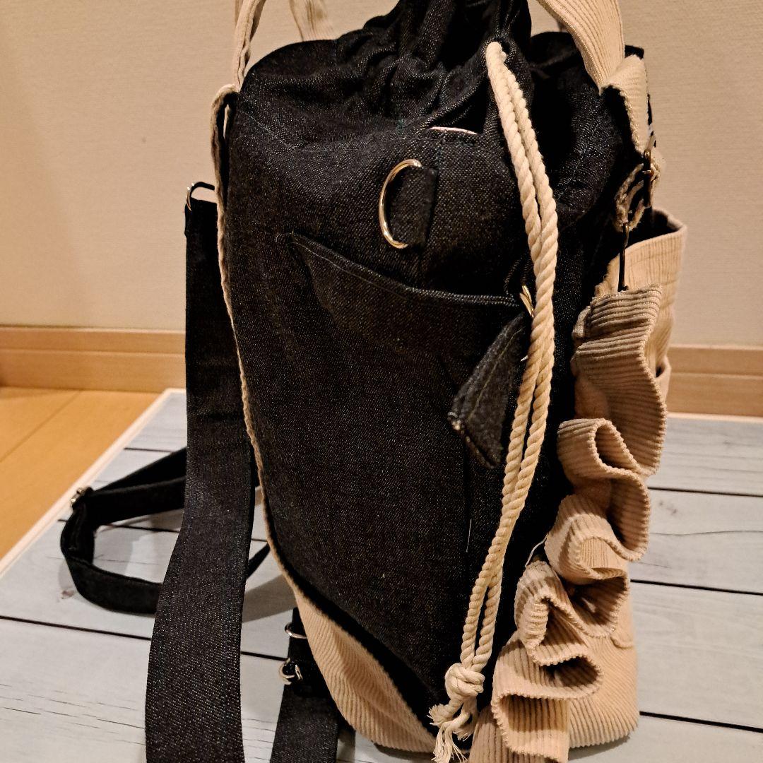 オーダー　デニムリメイクバッグ　トートリュック　オーバーオール　巾着トート