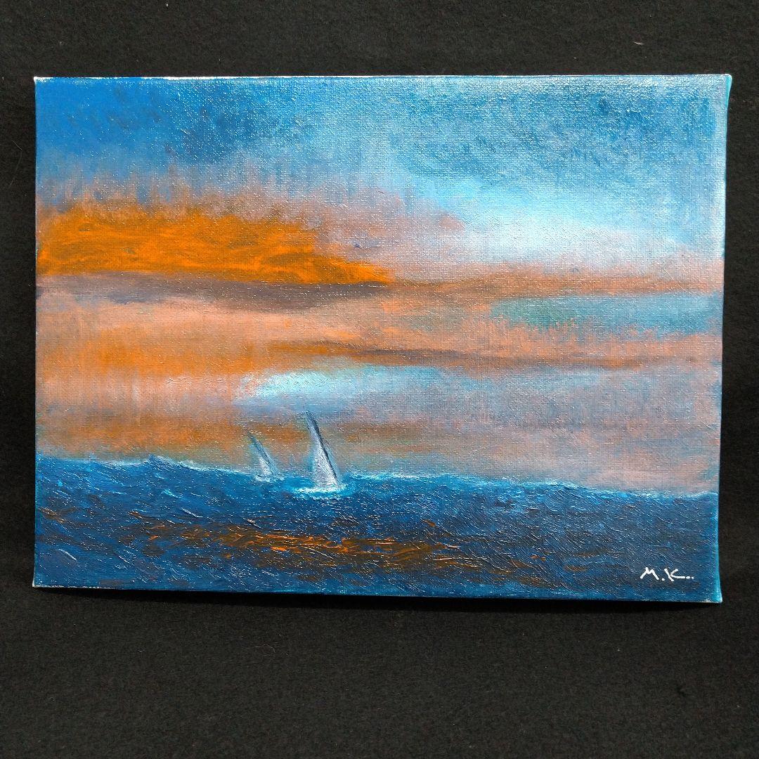 油彩画 風景画 海 ヨット