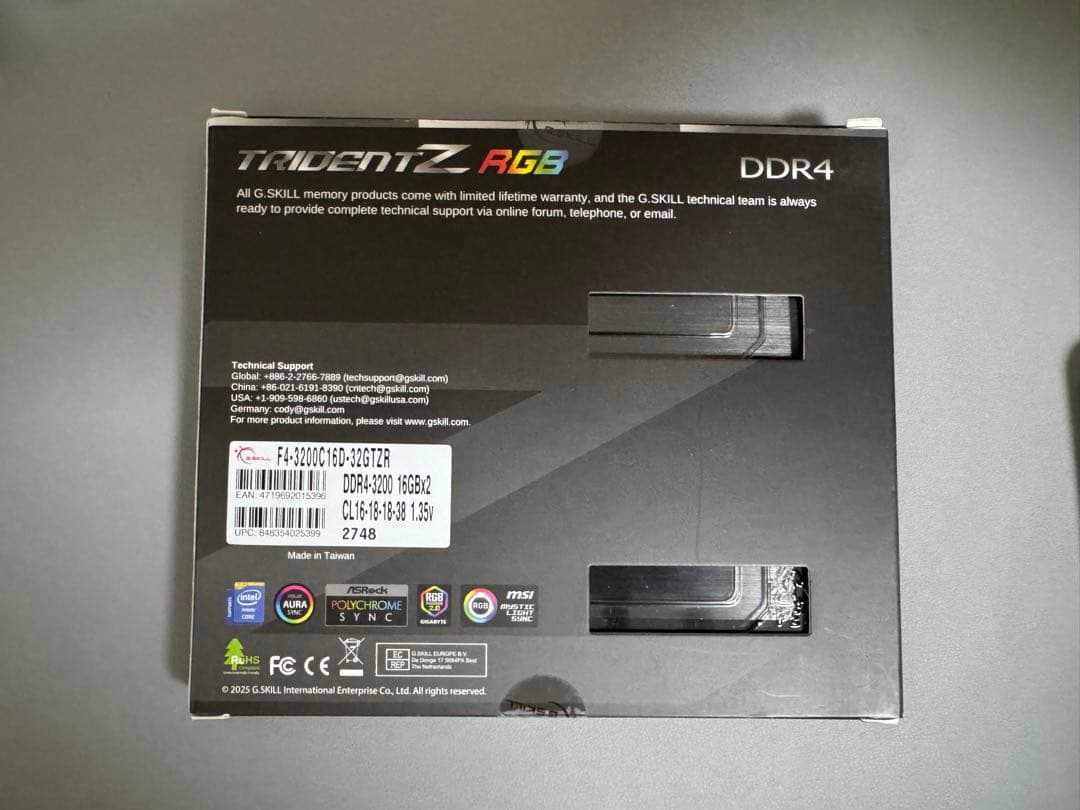 GSKILL F4-3200c16d-32gtzr RGB 新品未使用
