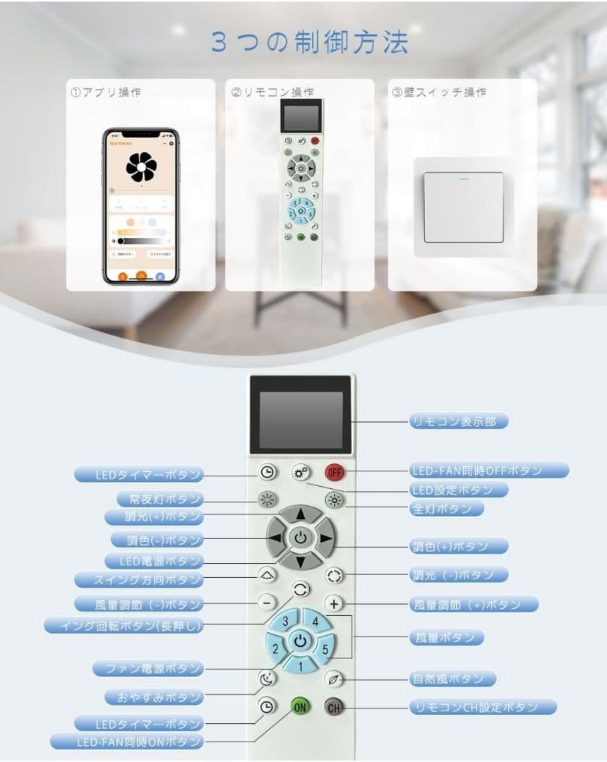 【Alexa・Google 対応】シーリングファンライト LED 首振り