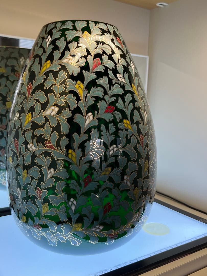 窯彩硝子　雨宮喜能登 花唐草文模様　花瓶　フラワースタンド　中古品