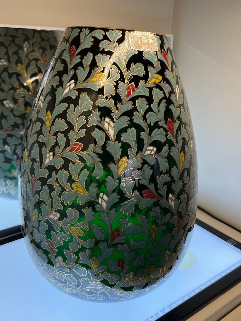 窯彩硝子　雨宮喜能登 花唐草文模様　花瓶　フラワースタンド　中古品
