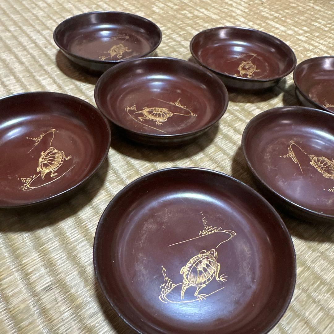 古作亀の図金蒔絵　7皿
