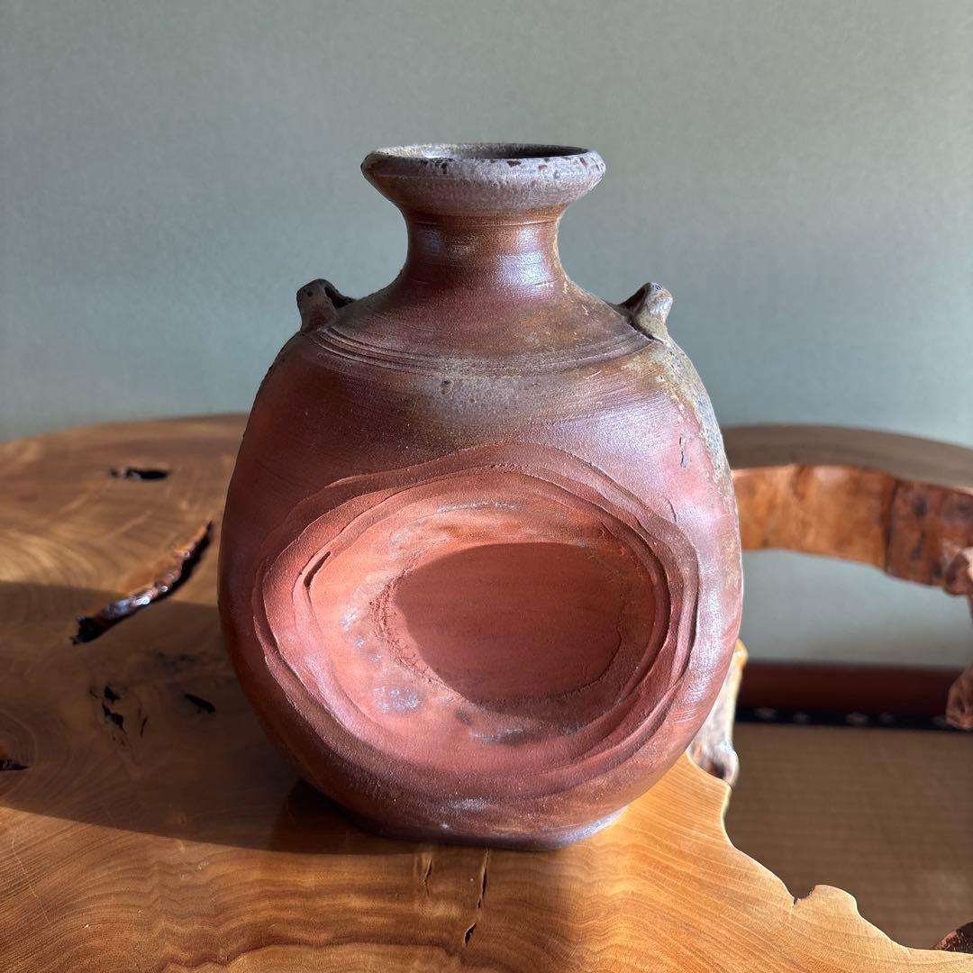 備前焼 山麓窯 村上昭義造 花入 花瓶 共箱 高さ22cm