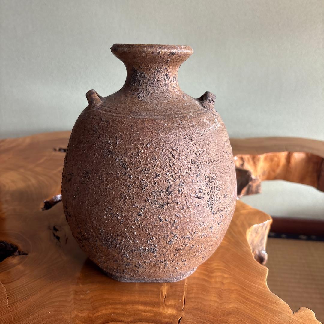 備前焼 山麓窯 村上昭義造 花入 花瓶 共箱 高さ22cm