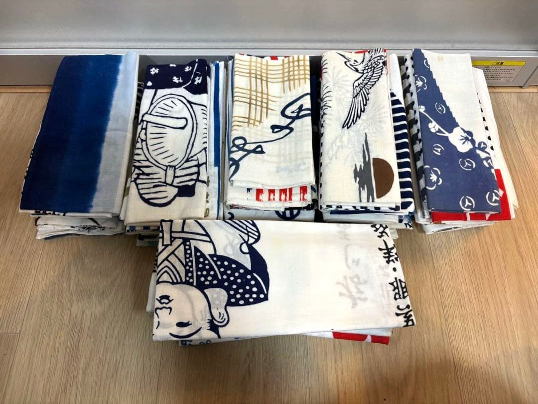 ② 手ぬぐい 手拭い 生地 古布 粗品 昭和レトロ 長期保管品　60枚まとめ売り