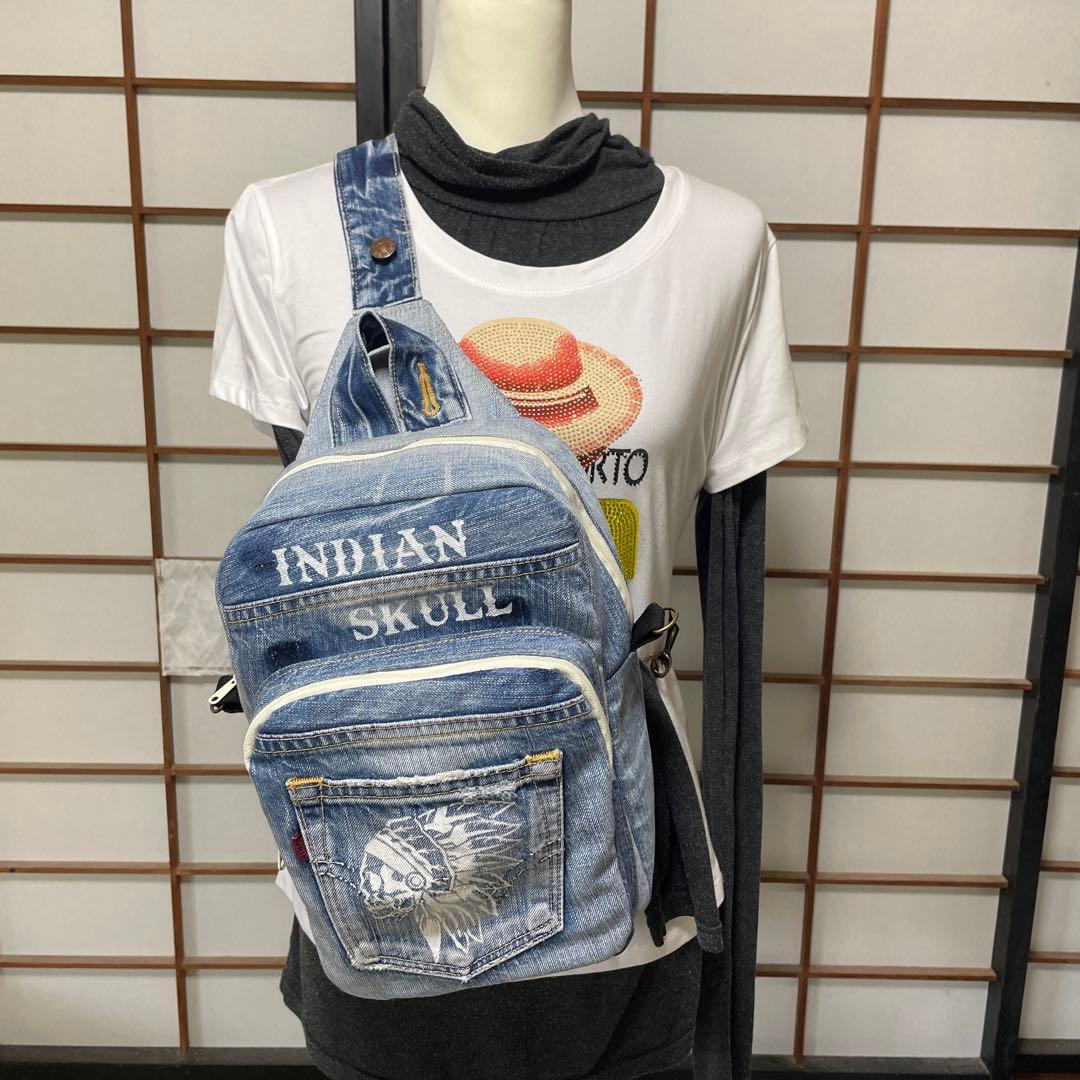 No.461 デニムリメイクバッグ　ボディバッグ　インディアン　男女兼用