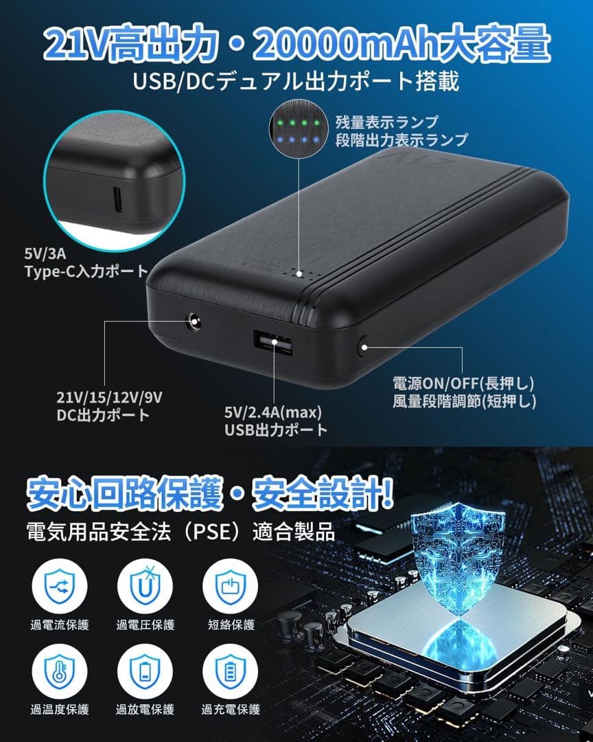 空調作業服 ファンバッテリーセット 21V20000mAh 日本製