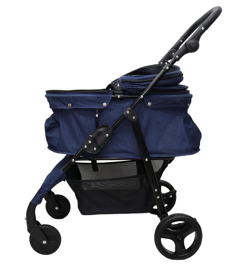 多頭用耐荷重30kg！ココハート ４輪ペットカート/甘えん坊バギーBIG デニム