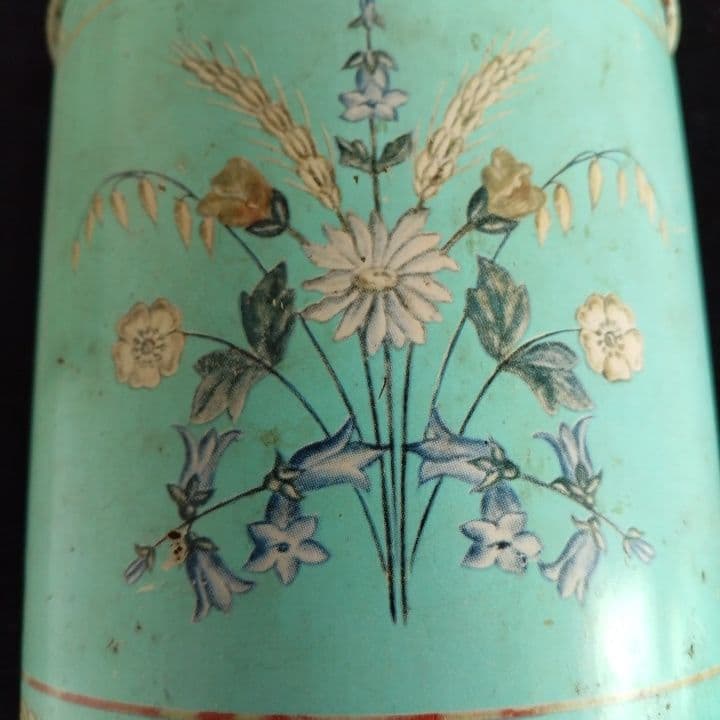 フランスアンティーク・エメラルドグリーン 花柄 蓋付き缶・阪急うめだ本店購入品