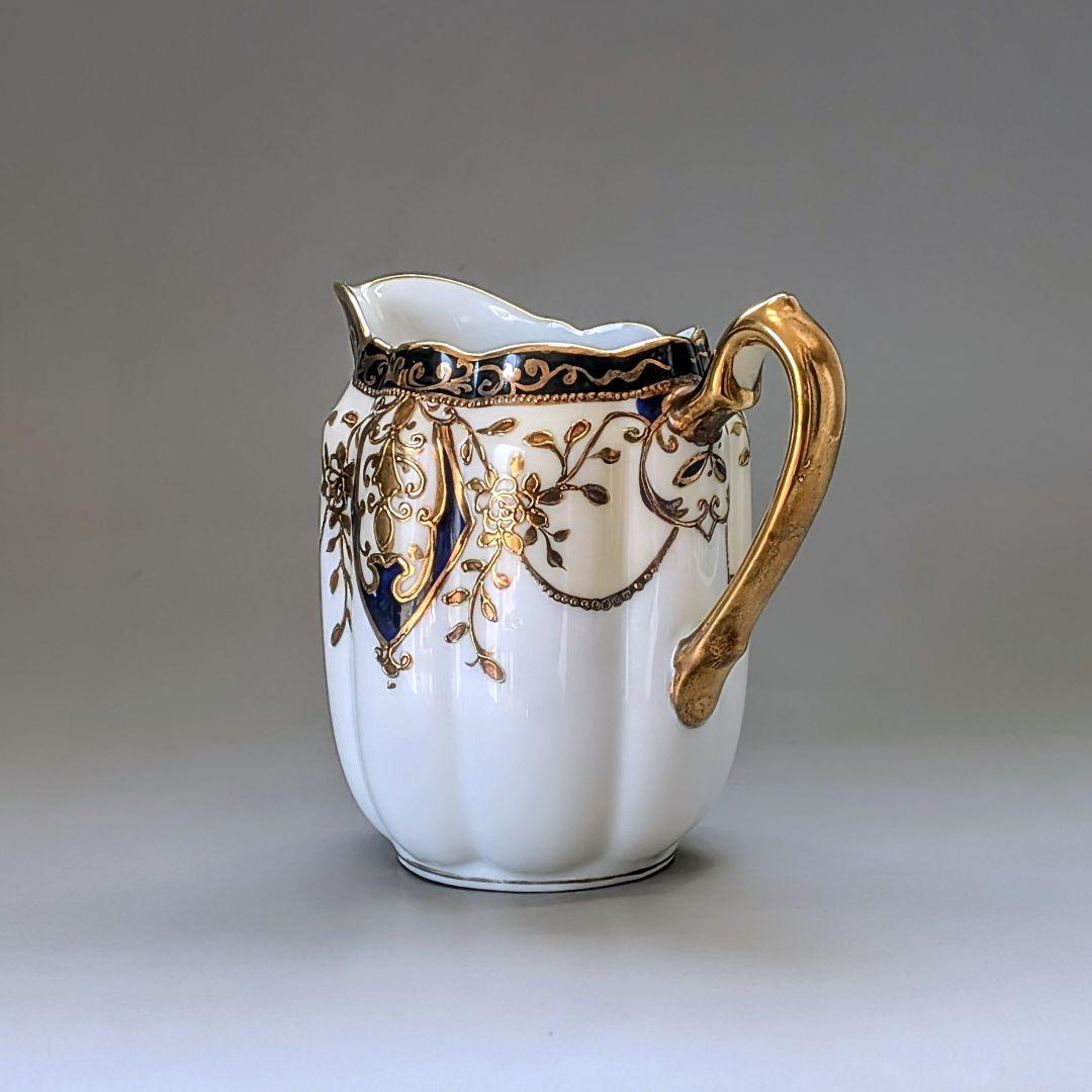 美品 オールドノリタケ マルキ印 コバルト金彩盛上 ガーランド装飾 クリーマー