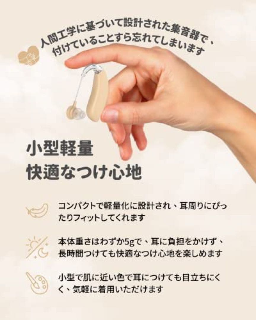 正規品 高齢者 両耳装用 集音器 耳掛けタイプ 左右両用 充電式 音量4段階調整