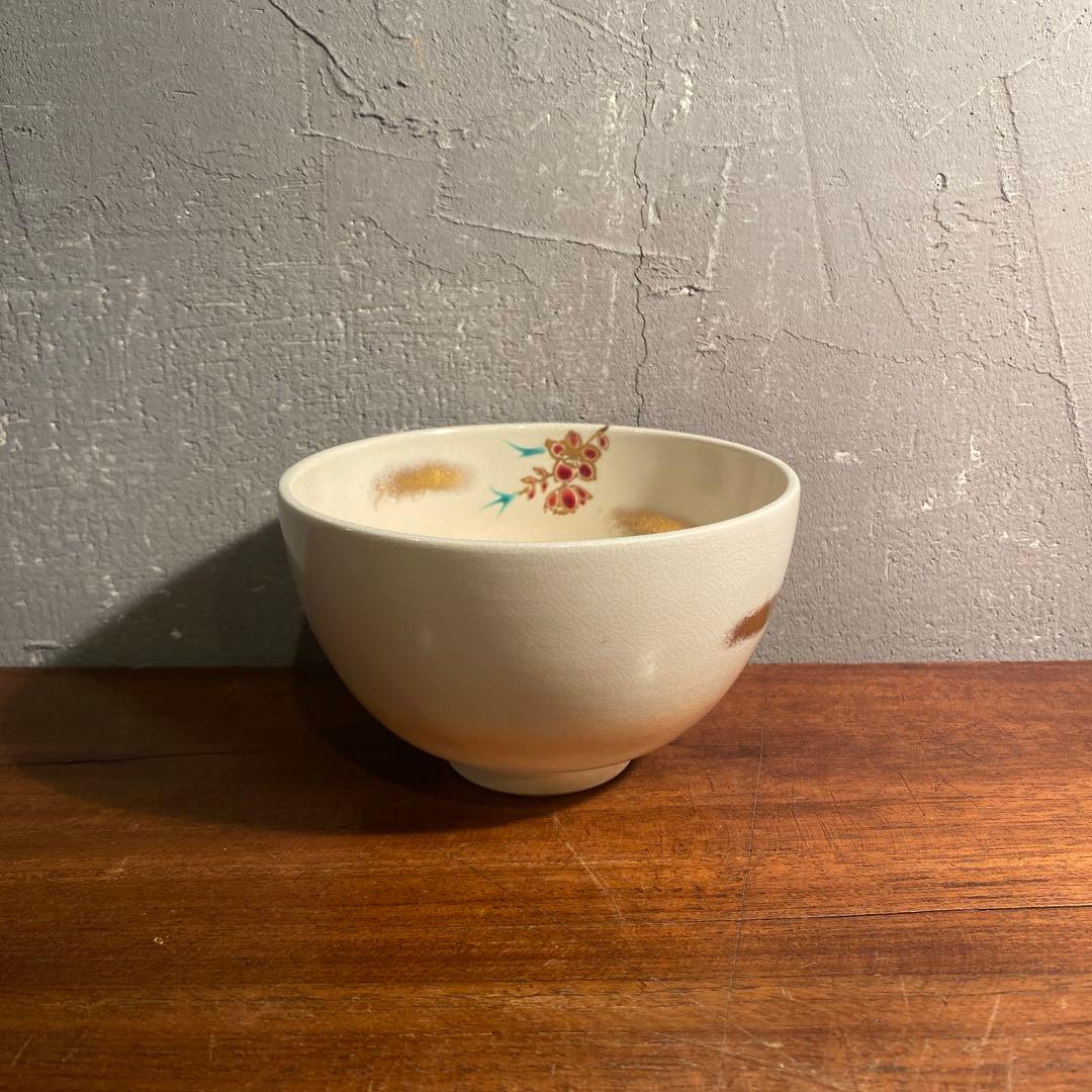 京焼 川添寿楽造 雛絵 桃絵 抹茶碗 清水 茶道具 金彩 骨董品 季節物