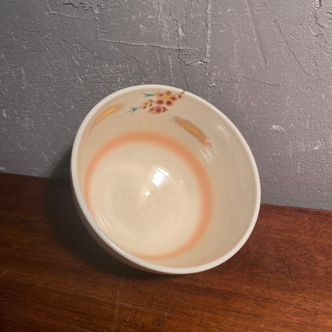 京焼 川添寿楽造 雛絵 桃絵 抹茶碗 清水 茶道具 金彩 骨董品 季節物