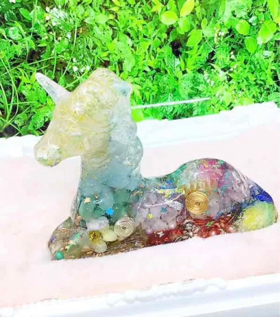 フラワーユニコーンオルゴナイト♡お花畑のユニコーン♡大きなユニコーン